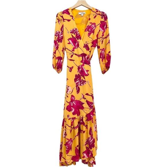 Color Me Courtney Eleanor Wrap Dress in Yellow orchid bloom Size M - Picture 5 of 8